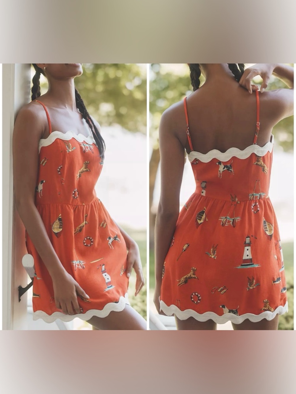 NWT Anthropologie Celandine Linen Blend Scalloped Mini Dress - red - XL